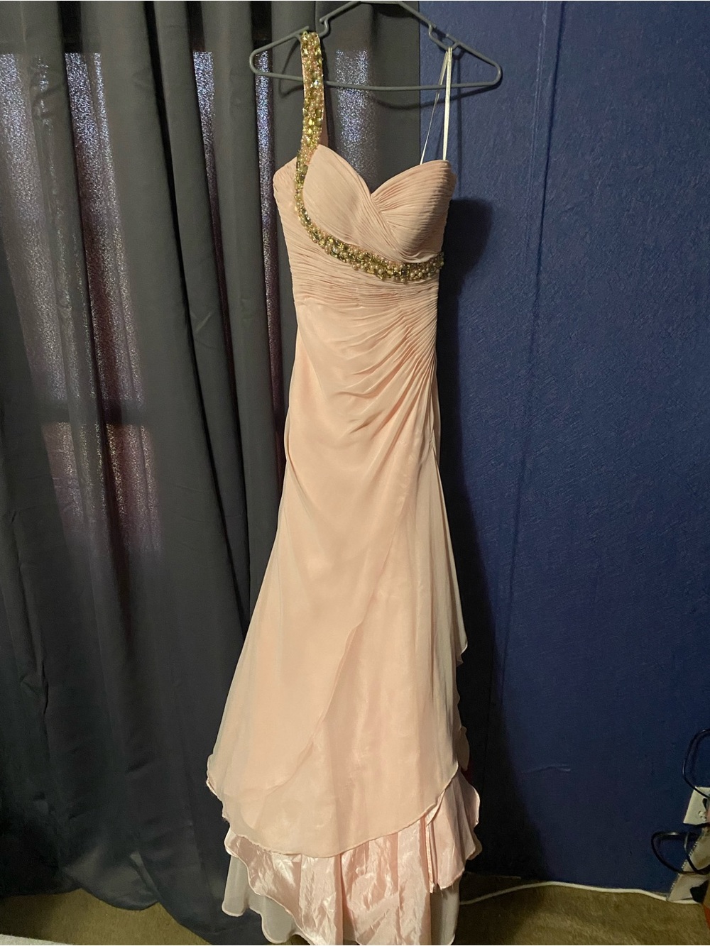 Faviana Ruched Beaded Maxi Dress in Pink Size 2 Like New